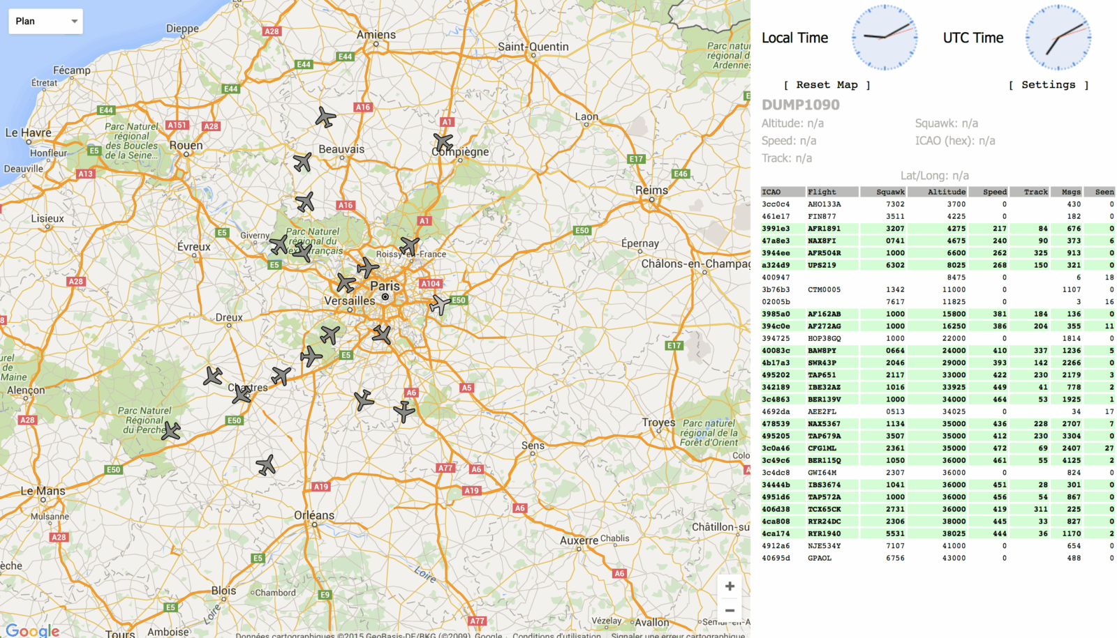 Visualisation des informations ADB-S sur une carte